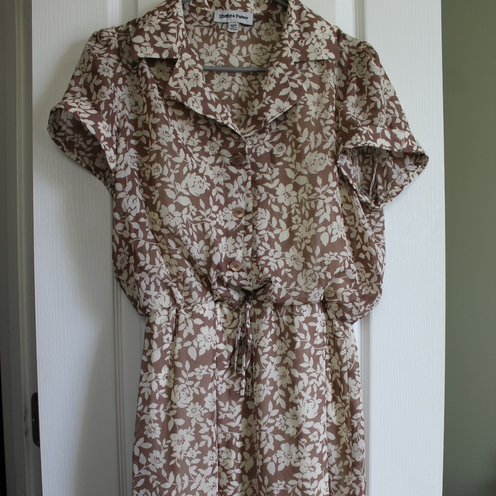 Midi Collared Brown/Cream Floral Dress